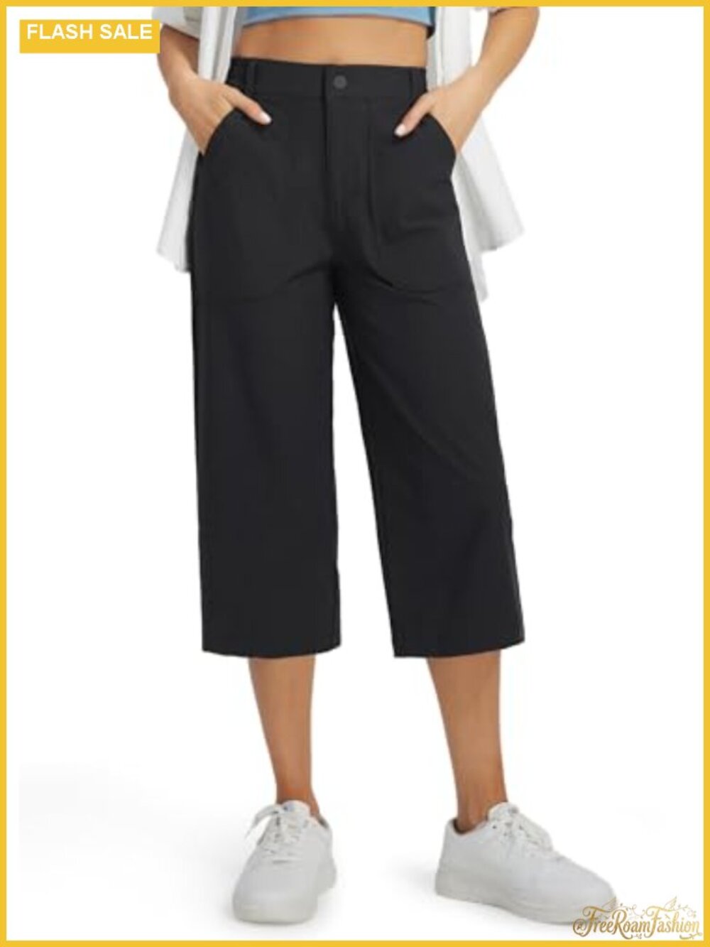 Womens Capri Pants Wide Leg Work Travel Hiking UPF 50 Four-Way Stretch